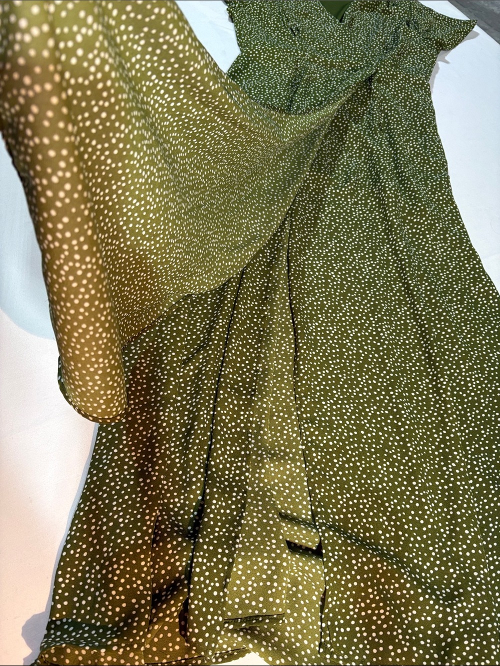 Blue Rain Green Polka Dot V-Neck Maxi Dress Size Small side zipper - Picture 15 of 16